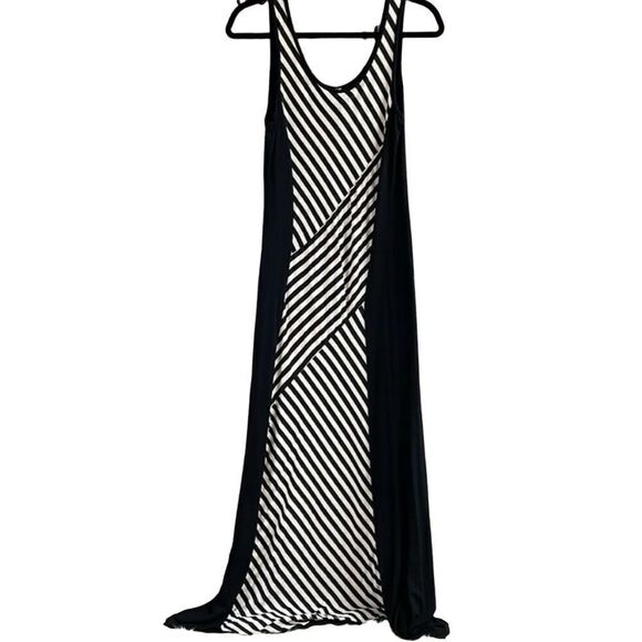 Promesa Ladies Tank Style Maxi Dress, Size Large, Black and White Stripes - Picture 1 of 8